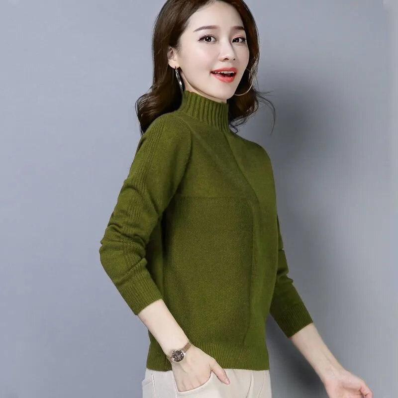 Jesienno-zimowy sweter z golfem Slim Fit swetry Basic 2023 moda koreański bluzki z dzianiny sweter damski sweter Stretch sweter