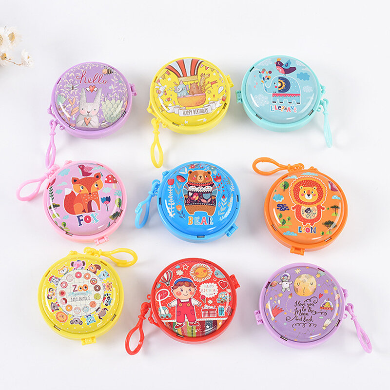 Cartoon Animals Tinplate Coin Purse Earphone Storage Bag Cute Round Coin Bag Keychain