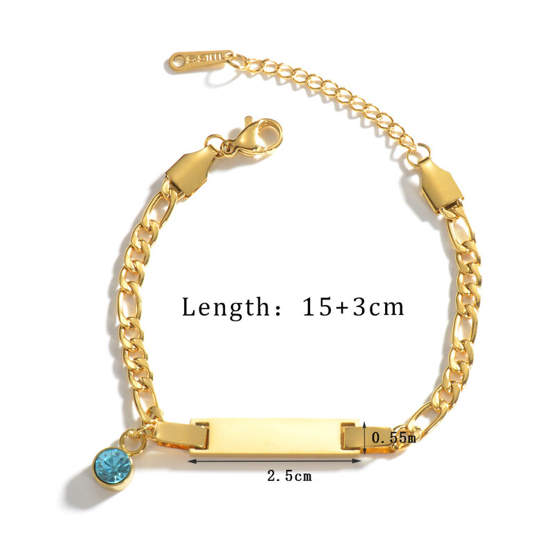 Atoztide personalizzato incisione nome data Birthstone bracciale in acciaio inossidabile per \ donne bambini regolabile catena a maglia gioielli regalo
