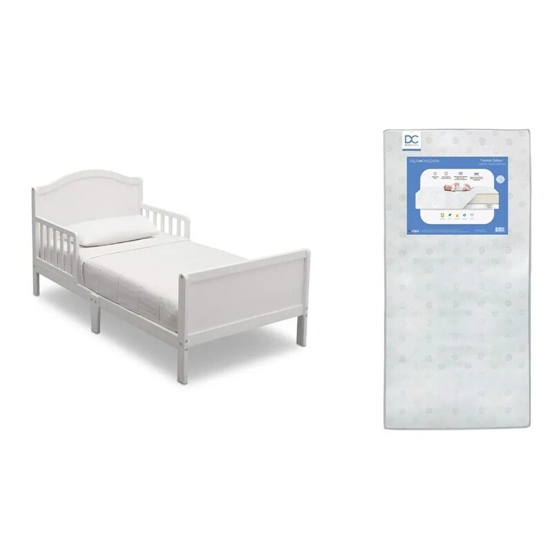 Toddler Bed, Bianca White + Children Twinkle Galaxy Dual Sided Recycled Fiber Core Toddler Mattress (Bundle)