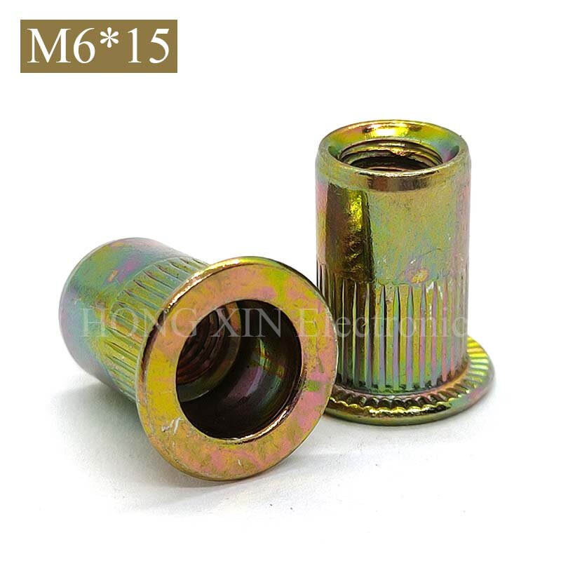 【 M6 * 15 】Fasteners nitonakrętki-ocynkowana ze stali węglowej z łbem płaskim wkładki gwintowane 1 sztuk
