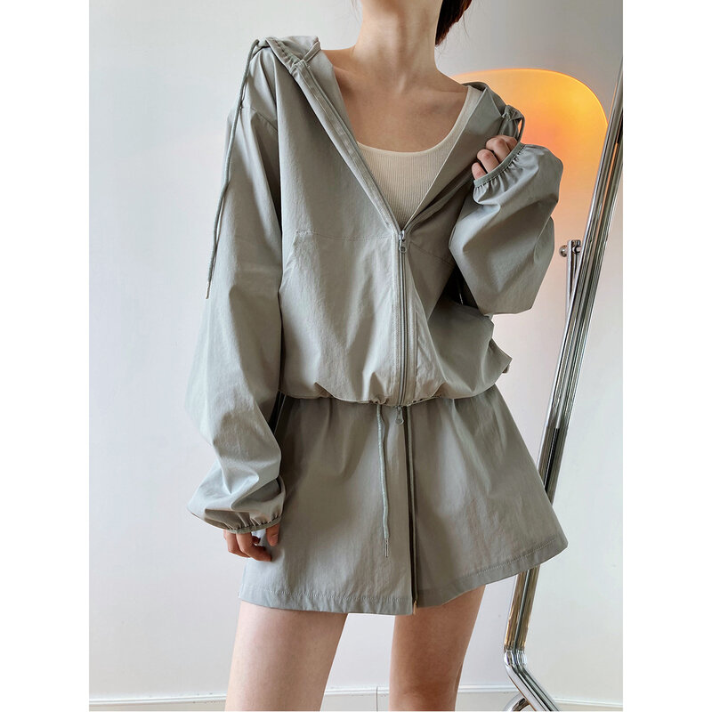 2024 Summer New Sports and Casual Set Women's Fashion Wide Leg Shorts Hooded Sun Protection Clothing Two Piece Set