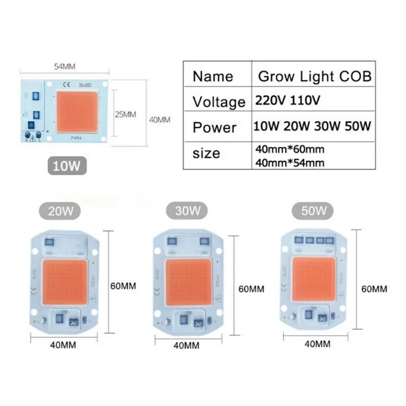 Chip led cob para holofotes, ic inteligente, 10w, 20w, 30w, 50w, 220v, 110v, diy, diy, livre)