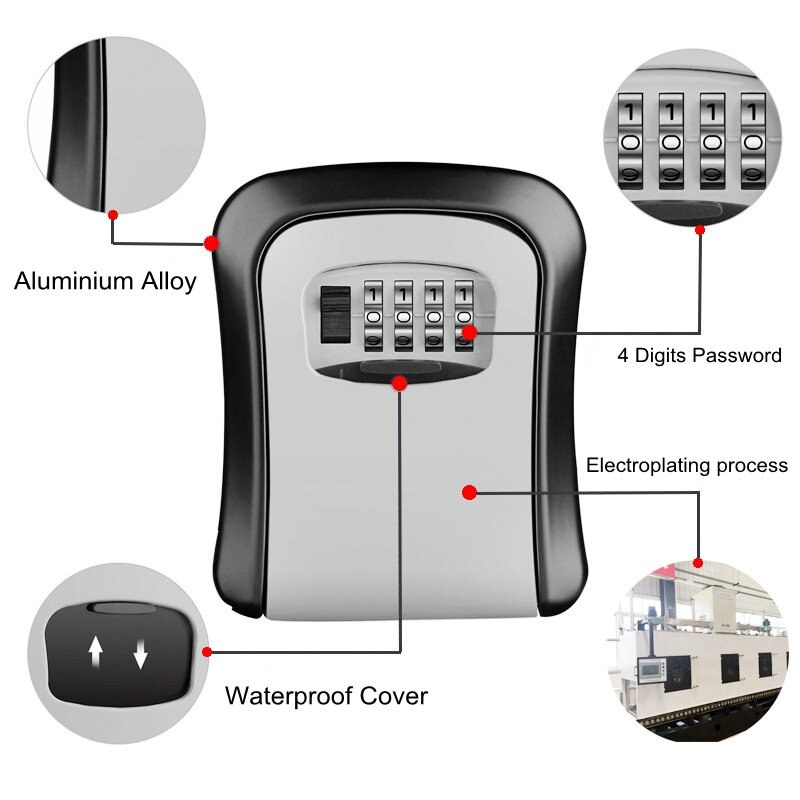 EGFirtor Smart Code Password Key Lock Box Storage Key Wall Mounted Key Safe Box Waterproof Outdoor Keybox 4 Digits Passwords