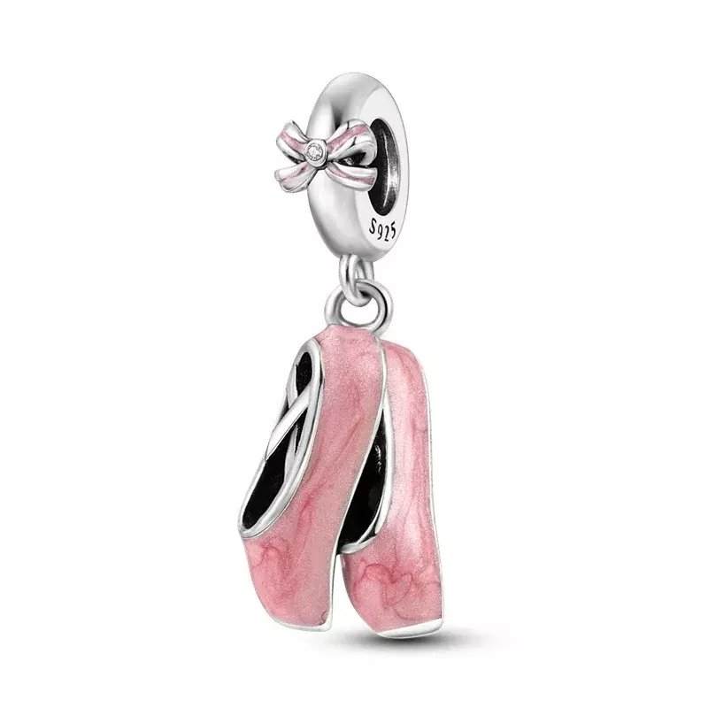 925 Sterling Silver Pink Ballet Shoes Skates Pendant Charms Fit Original Pandora Bracelet Necklace Jewelry Making for Women Gift