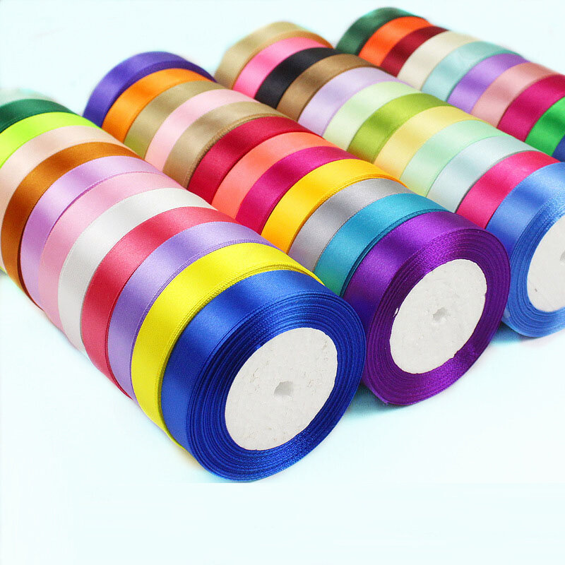 25Yards/rouleau, 6mm, 10mm, 15mm, 20mm, 25mm, 40mm, 50mm, rubans de Satin de soie pour l'artisanat, nœud, emballage cadeau fait à la main, décoration de fête de mariage