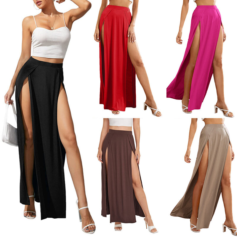 女性のためのセクシーな伸縮性のあるウエストスカート,ロングマキシドレス,エレガントなクロッチ,多用途,新しいコレクション