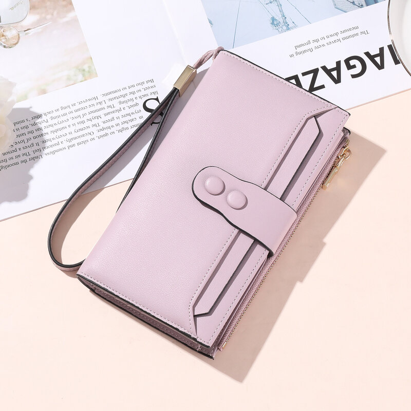 Portefeuille en cuir avec blocage RFID pour femme, pochette longue, porte-cartes de grande capacité, sac à main pour femme
