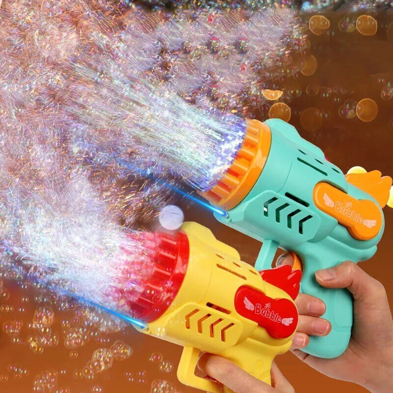 Pistola de burbujas de verano con 12/29 agujeros, juguete eléctrico para exterior, máquina de burbujas de cohete para niños, pistola de burbujas portátil automática con luz LED