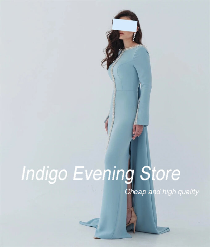 Indigo-vestido de fiesta de lentejuelas con cuello barco para mujer, traje Sexy de noche Formal con Espalda descubierta, 2024
