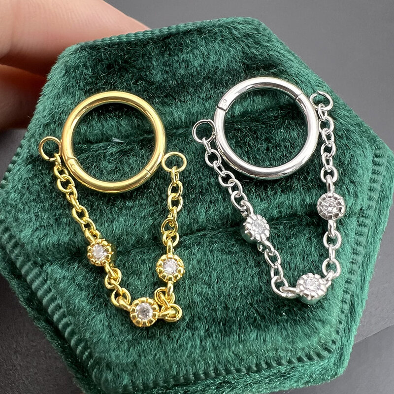 Женское кольцо для пирсинга носа, украшение с подвеской под серебро с цепью, цвет под золото, для козелка уха, 1 шт.