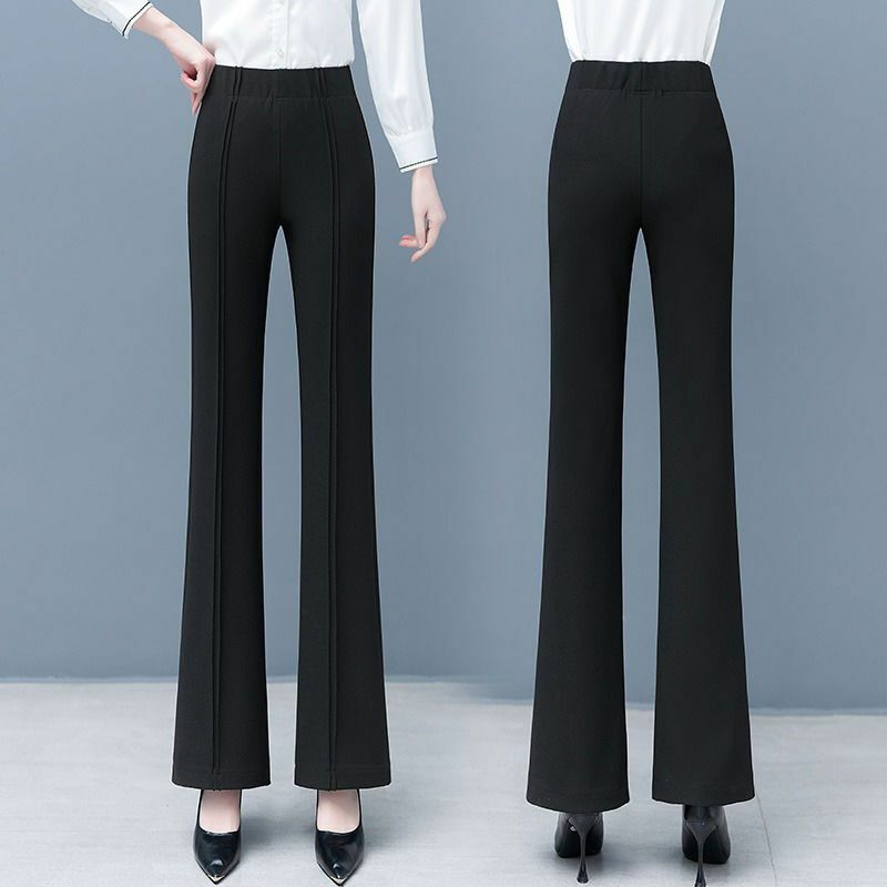 Pantaloni dritti svasati Solid Pocket Office Lady Simplicity elegante temperamento moda Slim Vintage abbigliamento donna 2023 nuovo