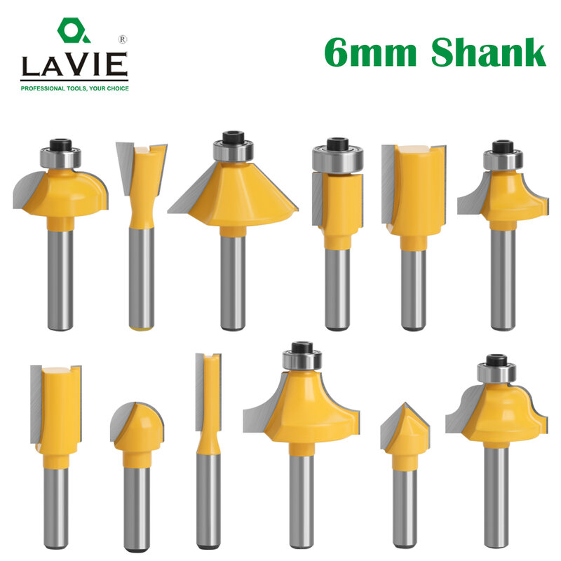 1pc 6mm Shank Router Bit Straight T Bit V Flush Trimming Cleaning Round Corner Cove Box Bits Milling Cutter For Wood MC06010