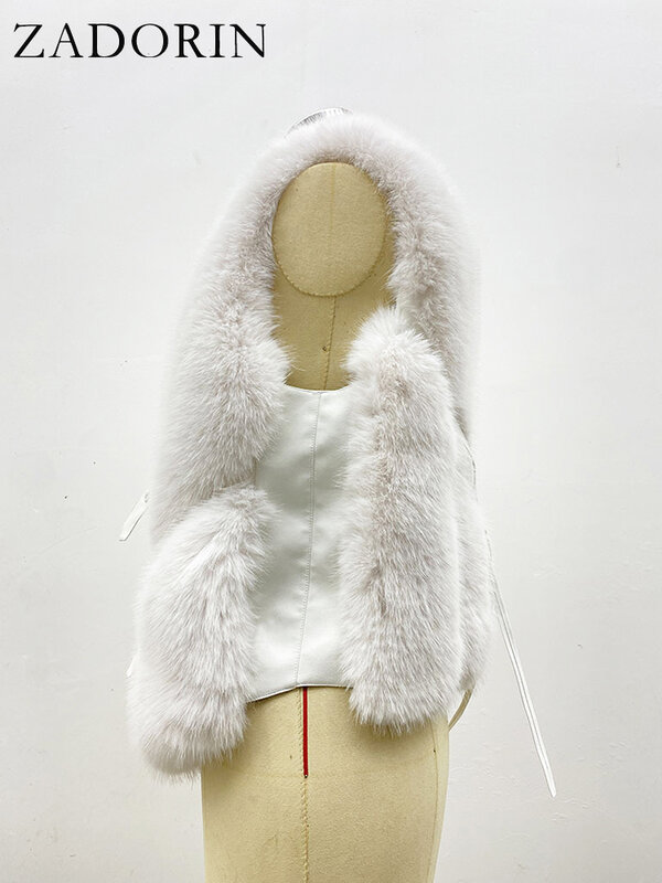 Zadorin-女性用の柔らかいフェイクキツネの毛皮のベスト,ノースリーブのジャケット,Y2K,暖かい,冬の毛皮のコート,2023