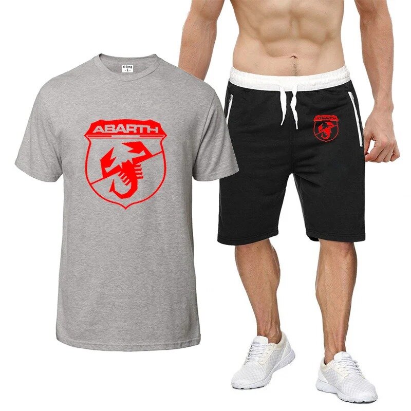 Abarth-T-shirt e calça curta masculina, moda casual verão, impressão, confortável, novo, marca, 8 cores, 2022