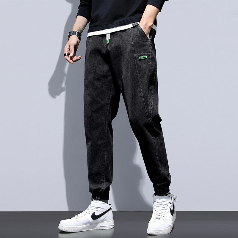 Stylish 2023 Spring and Autumn Elastic Waist New Men's Loose Drawstring Jeans Sports Harem Work Boyfriend Pants Casual Trousers