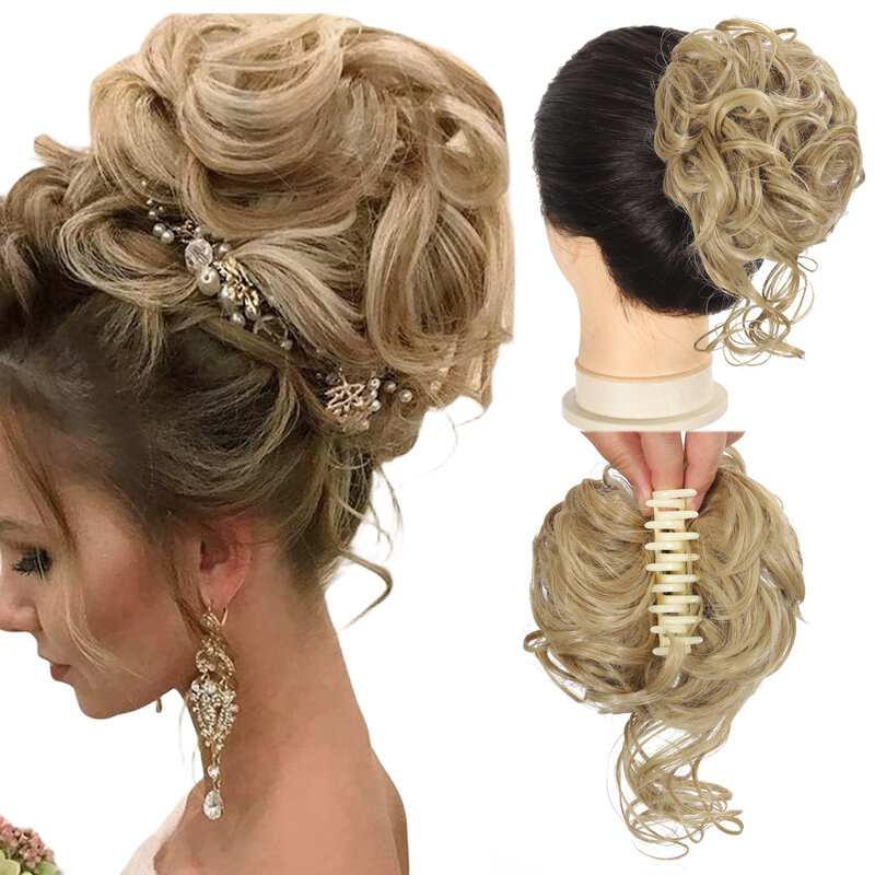 Claw Messy Bun Hair Pieces Clip Wavy Curly Hair Chignon Clip in Hairpieces Tousled Updo Donut Hair Bun Synthetic Hair Ponytail