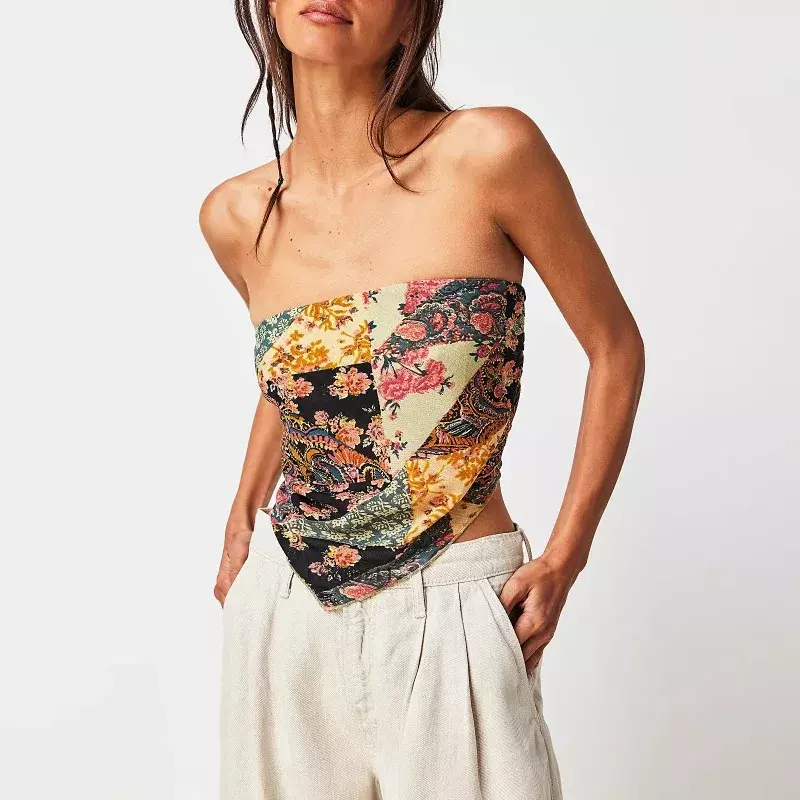 Женский пикантный Топ Y2k в винтажном стиле с цветочным принтом, без бретелек, с открытой спиной, необычный летний облегающий Топ, уличная одежда YDL41