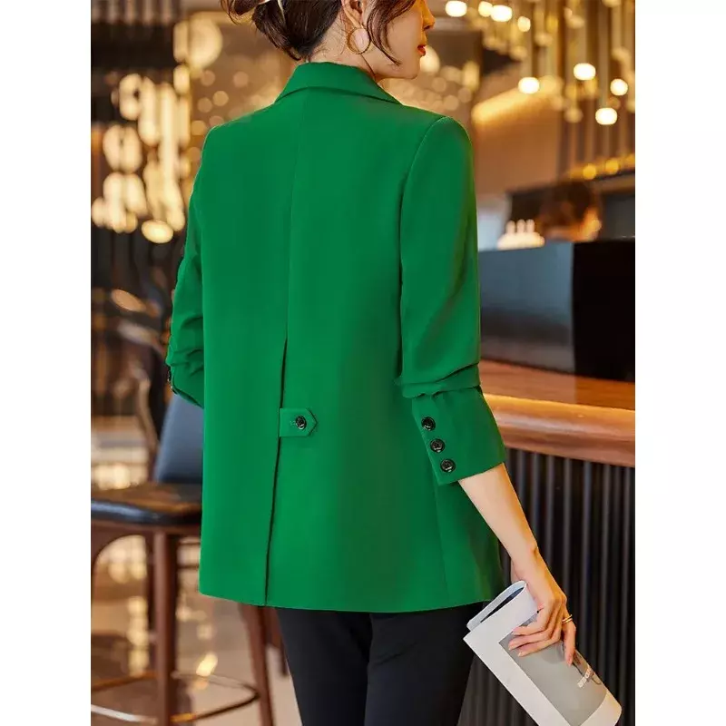 Fashion Women Blazer Jacket Ladies Green Brown Black Female Long Sleeve Single Breasted Straight Coat