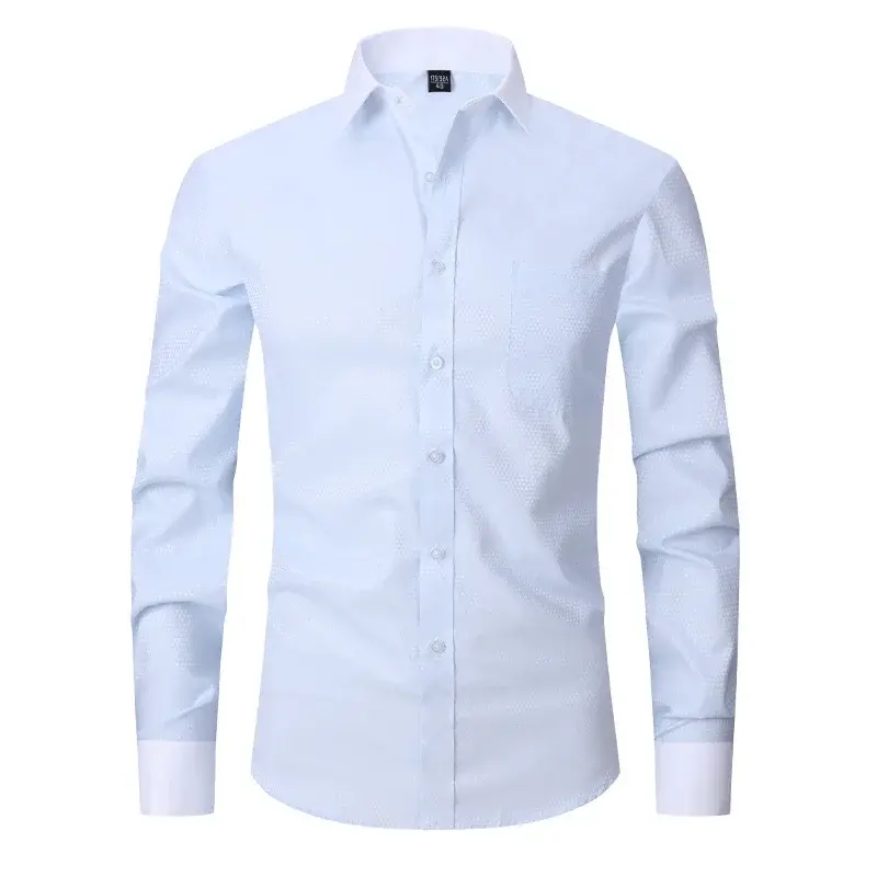 남성용 클래식 비즈니스 원피스 셔츠, 긴팔 프렌치 정사이즈 핏 커프스 단추 라펠 흰색 셔츠, 2024