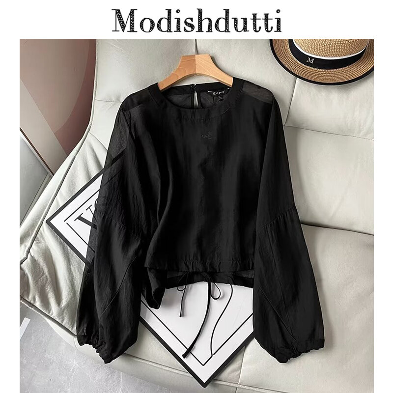 Modishdutti-Chemisier simple à manches longues pour femmes, chemise légère élégante, mode féminine, haute qualité, décontracté, printemps, été, 2024