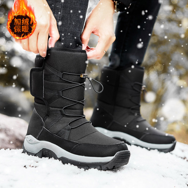 Botas de nieve impermeables para hombre, zapatos de invierno de piel, antideslizantes, con plataforma gruesa de felpa, cálidas, envío directo