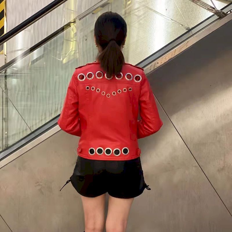 Faux Leather Coats Women 2023 Spring Autumn Trendy Jacket Fashion Design Metal Ring PU Leather Coat Women's Short Jackets Tops
