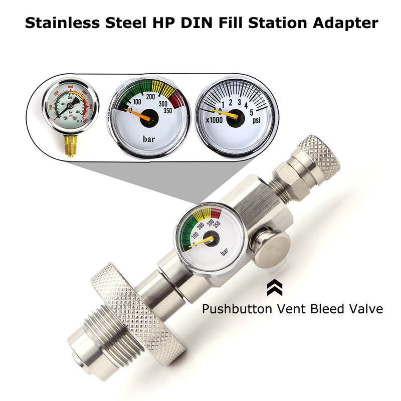 New DIN 300 Scuba Fill Station G5/8 Connector Charging Adapter With Gague Bleed Valve DIN 300 To Female Quick Connect