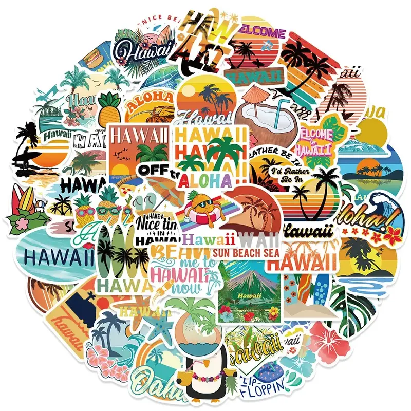 Pegatinas de Graffiti hawaianas de dibujos animados, maletas impermeables para portátiles, teléfono móvil, guitarra, taza de agua, casco, monopatín, 50 piezas