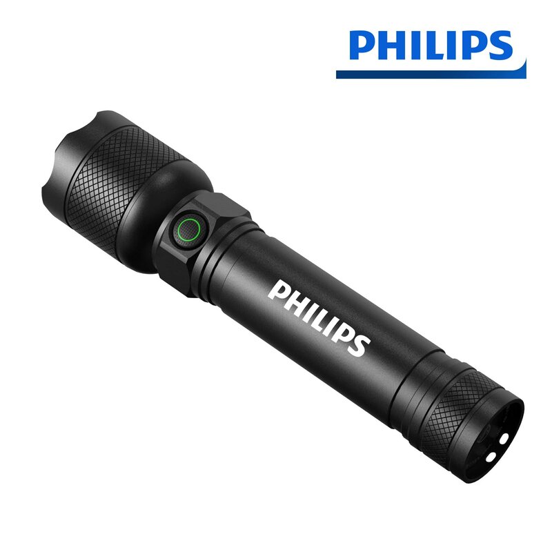 Philips senter LED, dengan USB 18650 baterai dapat diisi ulang 4 mode pencahayaan tahan air luar ruangan berkemah pertahanan diri