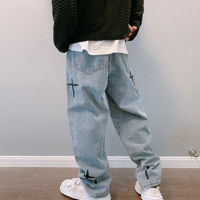 Pantaloni Cargo a gamba larga 2024 Streetwear Jeans larghi da uomo primavera autunno uomo moda coreana sciolto dritto abbigliamento maschile di marca nero