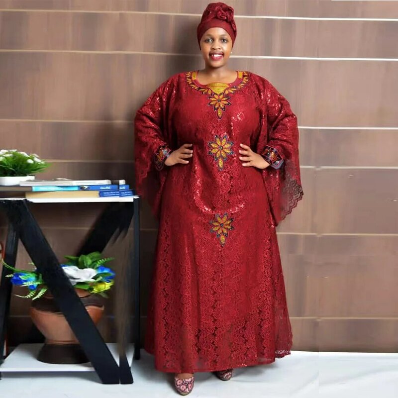 Pakaian Afrika ukuran besar untuk wanita 2024 gaun pesta pernikahan desain Bazin Riche bordir Dashiki Ankara baru dengan jilbab