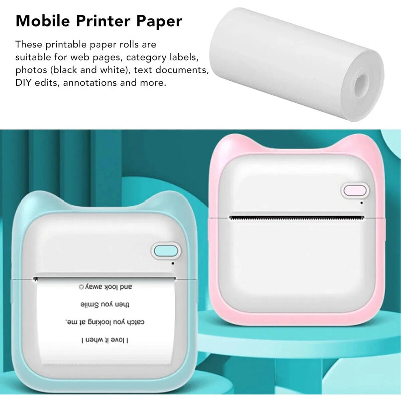 Mini impressora imprimível branca Rolls de papel, etiqueta térmica, calor-sensível, 57x25mm, 5 Rolls