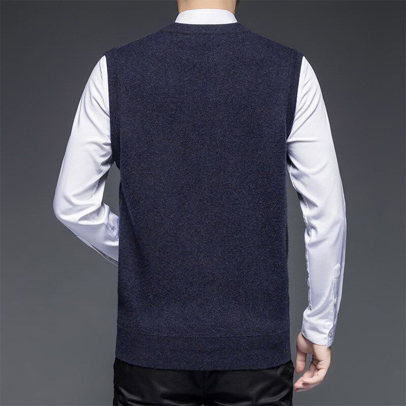 Cárdigan de lana pura para hombre, chaleco holgado con cuello en V, suéter de lana 1005, Chaleco de punto de alta gama, chaleco grueso
