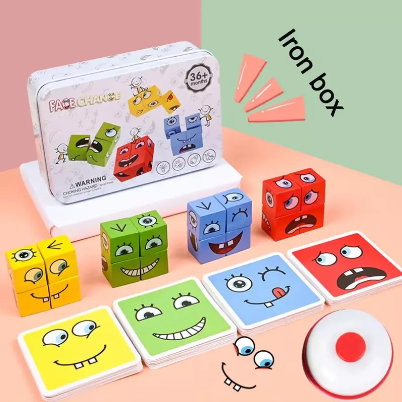 Würfel Gesicht ändern Bausteine Brettspiel Holz Puzzle Montessori Ausdruck Holzblöcke Blocos für Kinder Kinder Spielzeug Geschenk