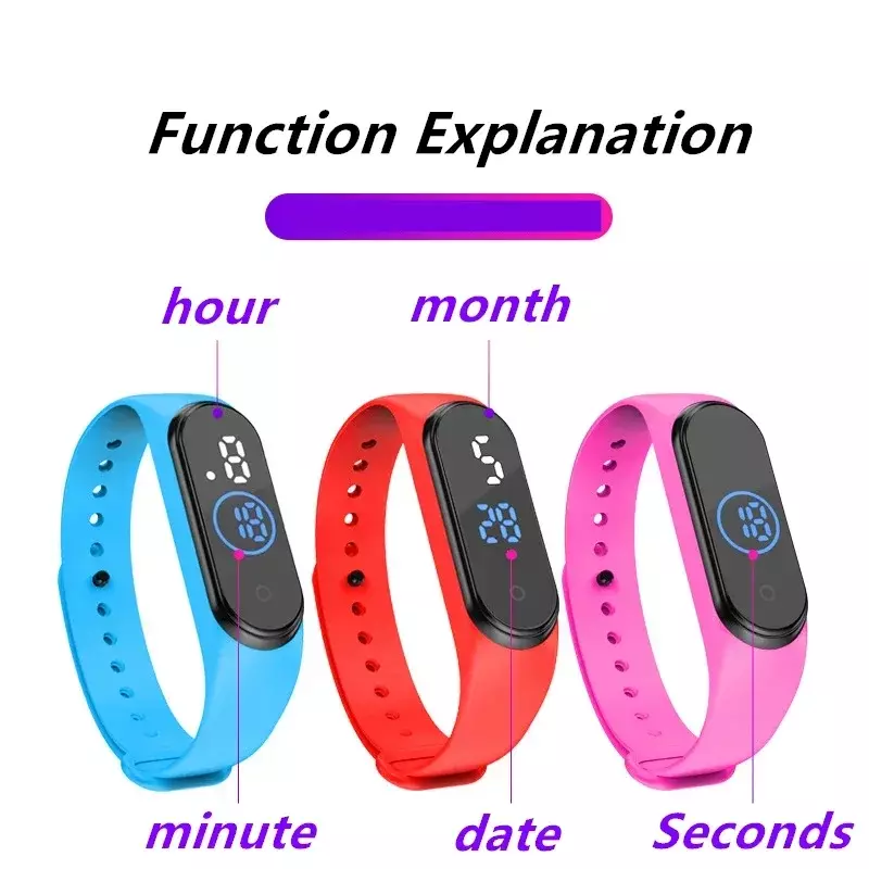 Jam tangan elektronik anak laki-laki perempuan, jam tangan gelang olahraga LED sentuh pintar tahan air untuk hadiah ulang tahun 2024