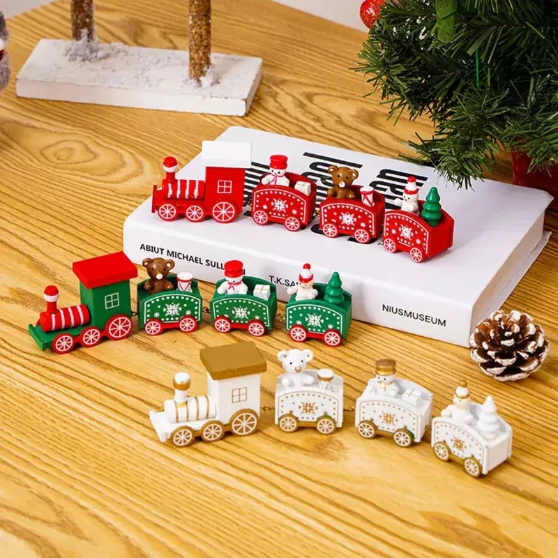 Adorno de tren de plástico de Feliz Navidad, juguete ensamblado a mano para el hogar de 4 nudos, regalo de Papá Noel, decoración de Navidad y Año Nuevo, 2023