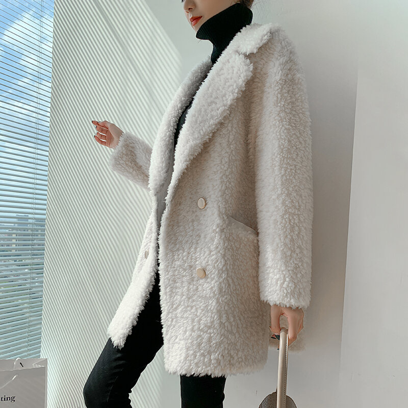 2023 inverno donna nuove giacche tosatura di pecora femminile genuino lana di agnello cappotti di pelliccia signore doppio petto cappotti caldi O565