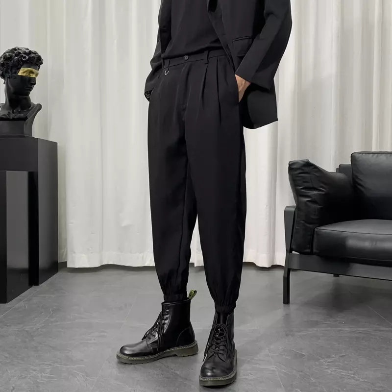 Calça casual clássica de cintura média elástica masculina, slim fit, escritório empresarial, novo