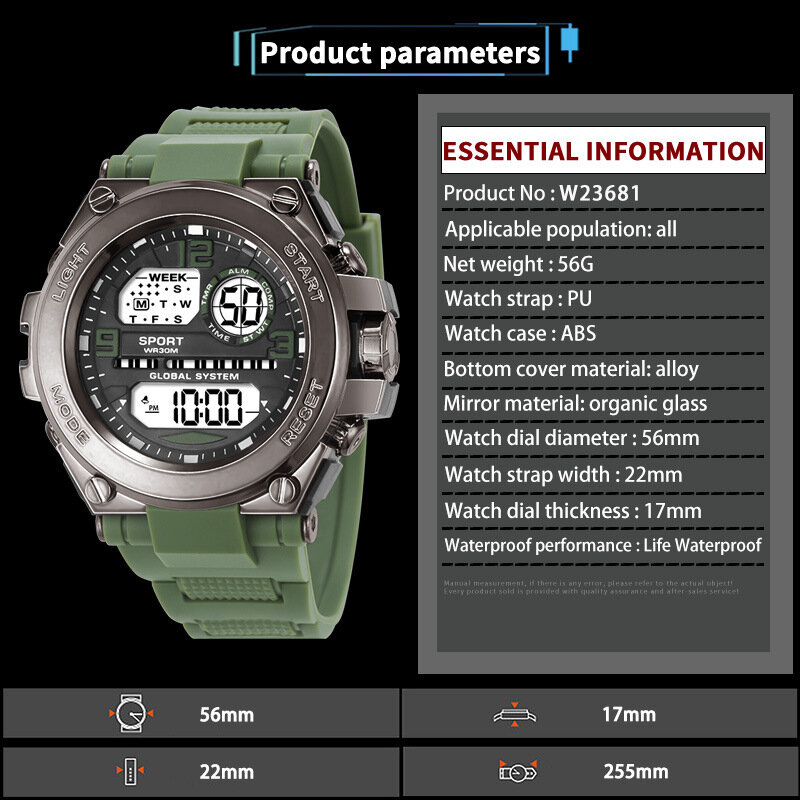 Electronic Man Wristwatch Waterproof Luminous Chronograph Casual Sports Outdoor  Digital Men's Military Watches Clock  homme