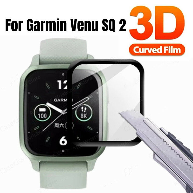 Protector de pantalla de 2 uds para Garmin Venu SQ 2, película curvada 3D de vidrio suave templado para Garmin Venu SQ2 venu sq, película protectora para reloj