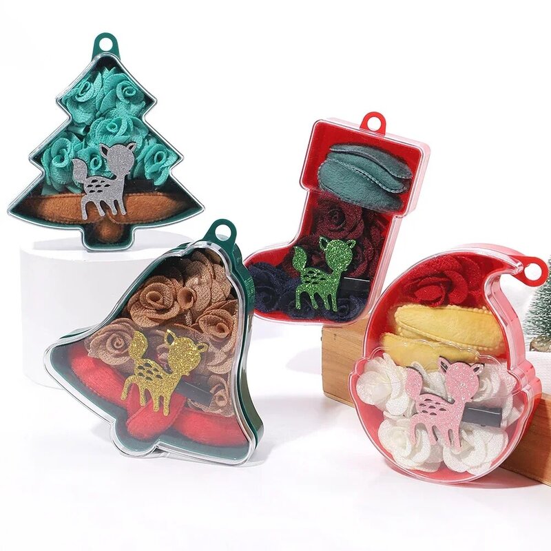 1 scatola di regali di natale scatola colorata usa e getta elastico accessori per capelli Set neonata Mini bambini coda di cavallo titolare 8 stili