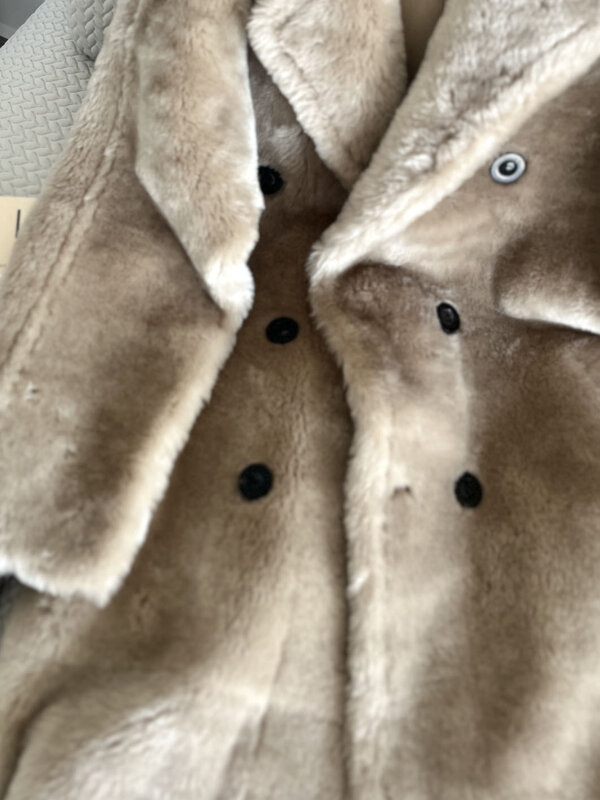 Abrigo largo de piel con solapa, abrigo holgado con doble botonadura, diseño cálido y cómodo, novedad de invierno, 2023, 1103
