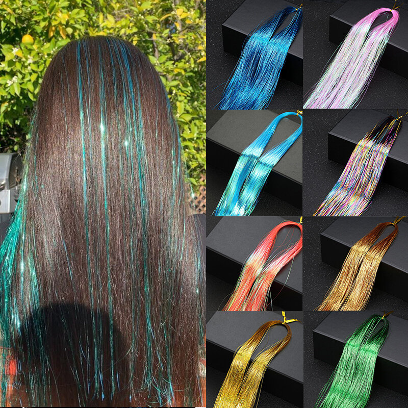 Sparkle Hair Tinsel com Tiras de Glitter para Mulheres, Extensão do Cabelo, Vertentes Brilhantes, Dazzles, Trança Hairpiece, Cosplay, Hippie