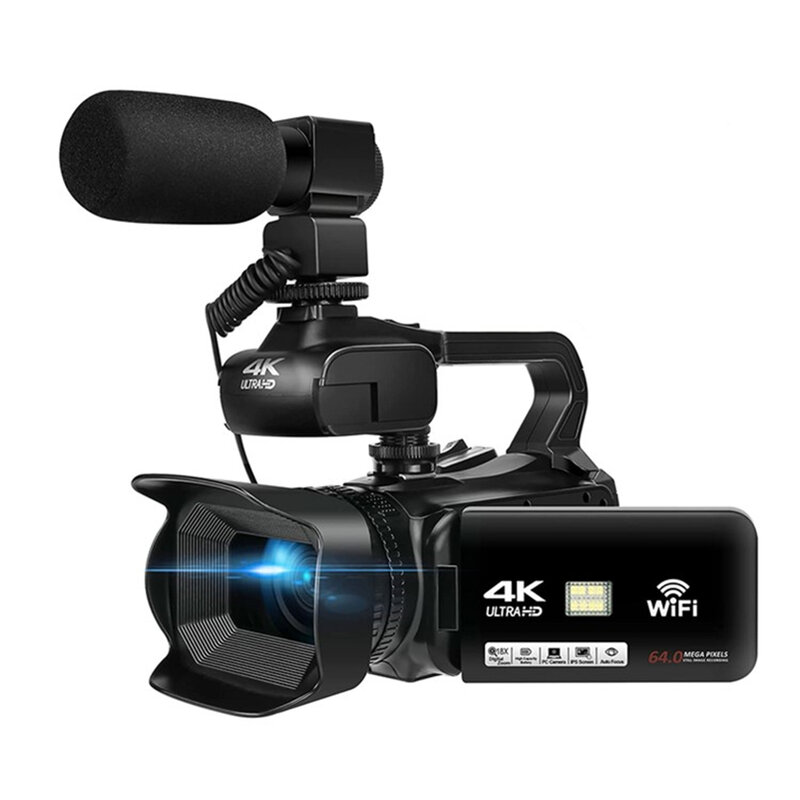 Caméra vidéo numérique Youtube 4K, pour diffusion en direct, Webcam WiFi 18X 64MP, caméra numérique Vlog, enregistreur à écran rotatif de 4 pouces