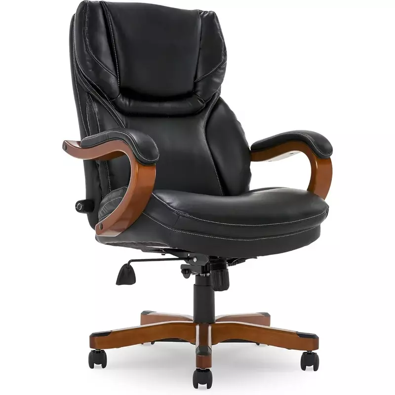 Encosto alto ajustável com apoio lombar, cadeira preta do escritório, cadeira ergonômica do computador, couro colado, 30.5D x 27.25W x 47H