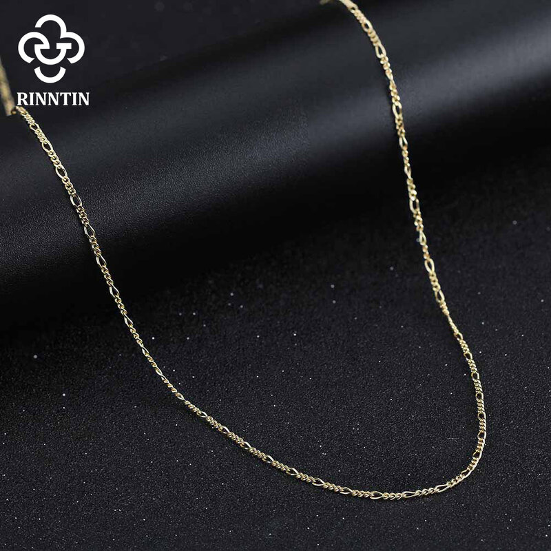 Rinntin Genuine Diamond-Cut 1.7mm Figaro Link Chain Necklace 925 Sterling Silver Simple Dainty Neck Chain Jewelry SC27