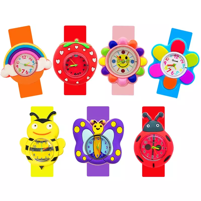 아기 학습 시간 장난감 어린이 시계 귀여운 유익한 곤충과 꽃과 과일 디자인 1-12 세 Unisex 키즈 시계 선물