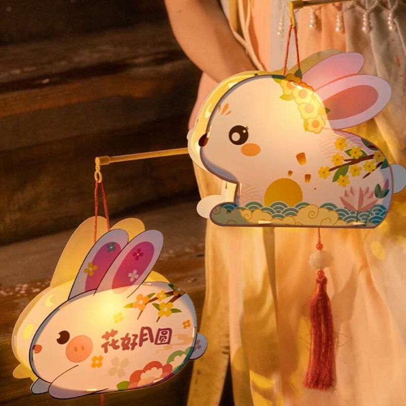 Linternas de conejo de Jade para Festival DE medio otoño, lámpara de luz con forma de conejito artesanal, linterna de conejo portátil China