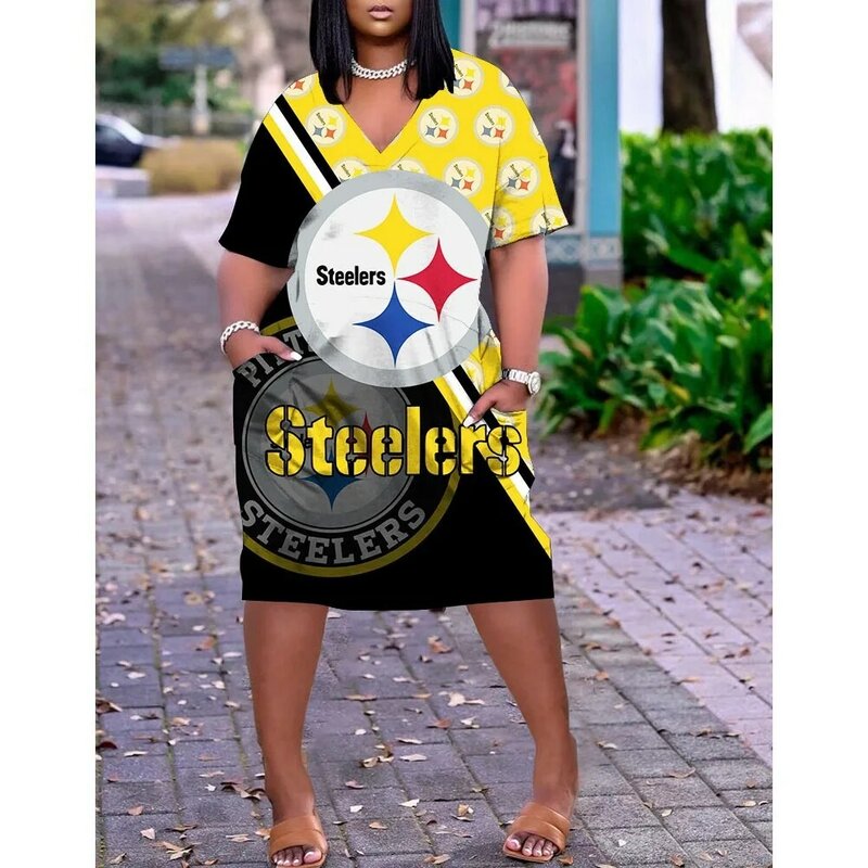 Vestido informal de fútbol para mujer, falda holgada con estampado 3D esférico creativo, cuello en V
